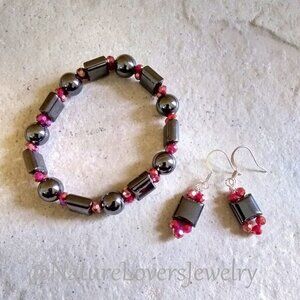 Calm and in Control! Thick + Chunky + Heavy! Spunky Hematite Bracelet + Earrings